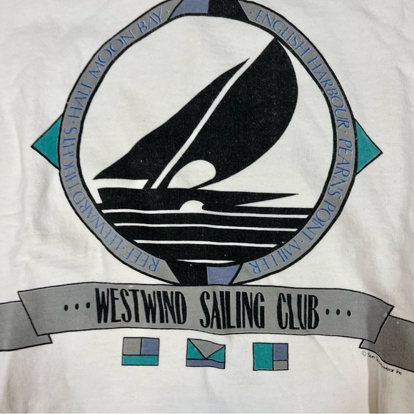 Vintage 90s Sweater Material Crew Neck Tee size L
sailing club - Picture 2 of 6